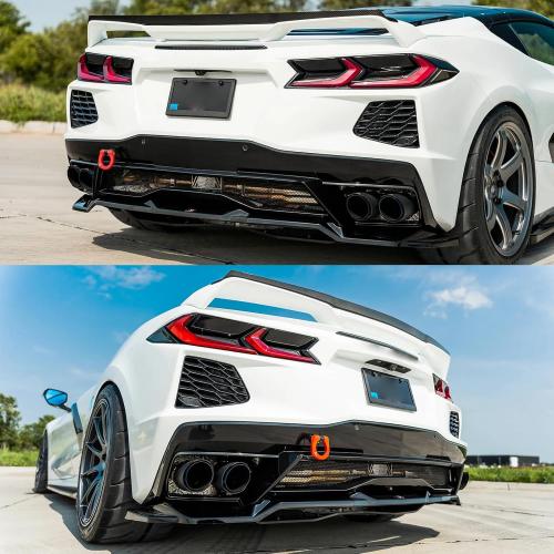 Rear Diffuser for Corvette C8 Stingray/Z51/E-Ray 2020-2025 | 3PCS Rear Spoiler Splitter,Add On Rear Bumper Lip,Glossy Black Body Kit,Can’t Fit with Z06 Model