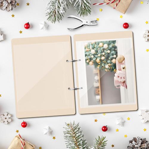 CJiangpo Christmas Card Keeper Set - Wooden Christmas Greeting Card Holder with 20 Protectors Velvet Ribbon Rings Hole Punch Keepsake Book Binder Postcards Storage Holiday Photo Album Keeper Xmas Gift