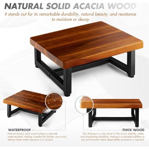 Wooden One Step Stool, Heavy Duty Step Stool for Adults & Kids, Supports up to 500lbs for Kitchen, Bathroom or Bedside Use (Acacia Wood)