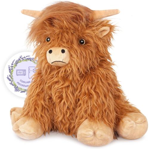 SuzziPals Weighted Highland Cow Stuffed Animals, Microwavable Heating Pad | Period Cramps Relief, Lavender Scented, hyland cow stuffed animal, Stress Relief, Bedtime Companion, Cow Gifts for Women Kids