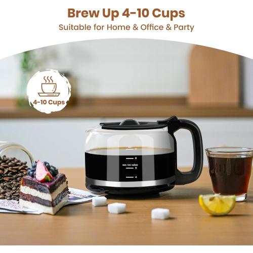 Gevi 10 Cup Drip Coffee Maker with Built-in Grinder, Grind ＆ Brew Burr Combo Coffee Machine with Touch Screen, Programmable, 4-Hour Warm Plate, Permanent Filter, Coffee Carafe