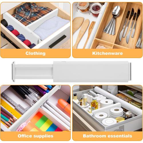 5 Pack Drawer Dividers, 4 Inch High Adjustable Dresser Drawer Organizers, Expandable from 14.8-22 inch Separators for Clothes, Kitchen, Office, Bathroom Organization, White