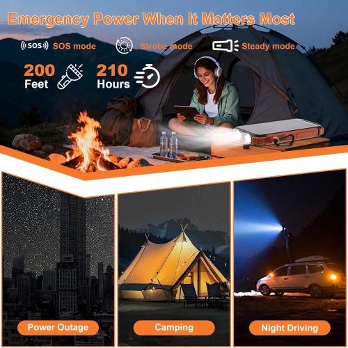 Power Bank Portable Solar Charger, Wireless Fast Charging Battery Pack, 20000mAh Capacity USB-C Input, 6 Outputs, Dual LED Flashlight, USB Battery Pack for Cell Phone Camping Travel Emergency (Orange)