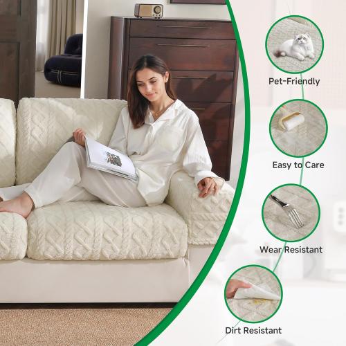 Couch Cushion Covers, Super Soft Thicker Fleece Sofa Cover Stretch Sectional Sofa Slipcover Washable Pet Friendly Anti-Slip Stain Resistant Furniture Cover for Home(1 Back Cover,Ivory)