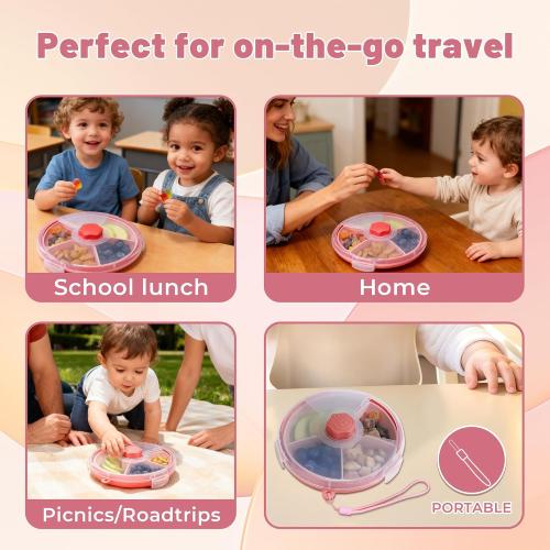 KingKam Kids Snack Spinner Containers, Reusable Toddler Spin Snack Container Box with 4 Compartments & Lid, Travel On-The-Go Snacking, BPA Free | Dishwasher Safe | Strap and Sticker (GREEN AND BLUE ?