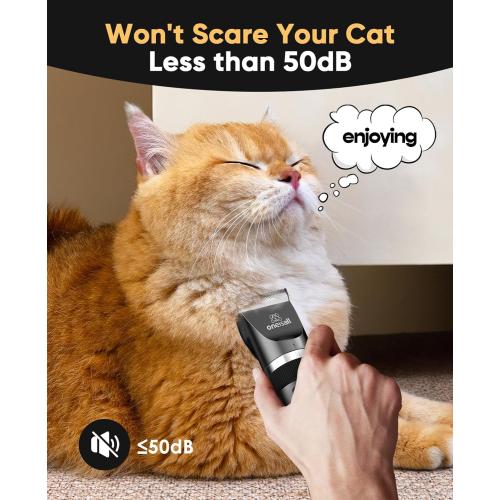 oneisall Quiet Cat Clippers for Matted & Long Hair, 2-Speed Cordless Pet Shaver Grooming Kit for Cats, Small Dogs & Animals (Black)