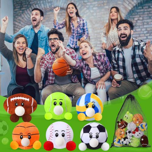 HyDren 6 Pcs Sports Party Favors Mini Stress Balls for Adult, 3.15 Inch Plush Baseball Basketball Soccer Football Gift for Valentines Day Gift, Birthday Party Favor