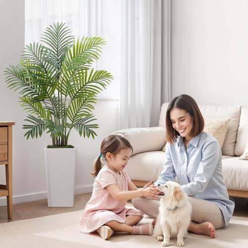 VEVOR Artificial Areca Palms 4 ft, 2 Pack Fake Palm Tropical Plants with White Tall Planter, Faux Floor Silk Plant in Pot, Large Tree for Home Office Living Room Decor House Warming, Indoor Outdoor