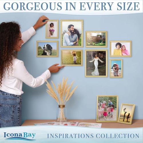 Icona Bay 4x6 Gold Picture Frame Beautifully Detailed Molding, Contemporary Picture Frame Set, Wall Mount or Table Top, Inspirations Collection
