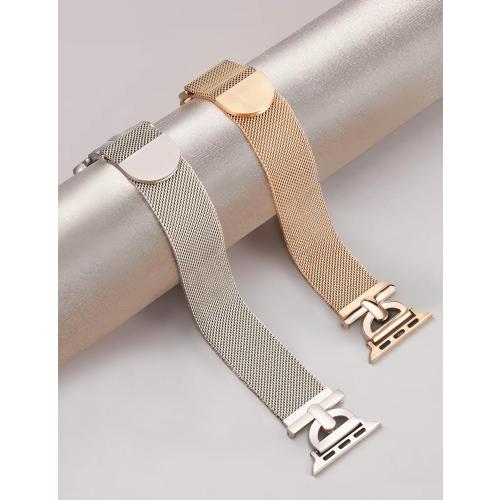 Stainless Steel Magnetic Loop Compatible with Apple Watch Band 38mm 40mm 41mm 42mm Women Metal Mesh D-shaped Clasp Strap for iWatch SE Series 10/9/8/7/6/5/4/3/2/1/Ultra(1/2) Starlight