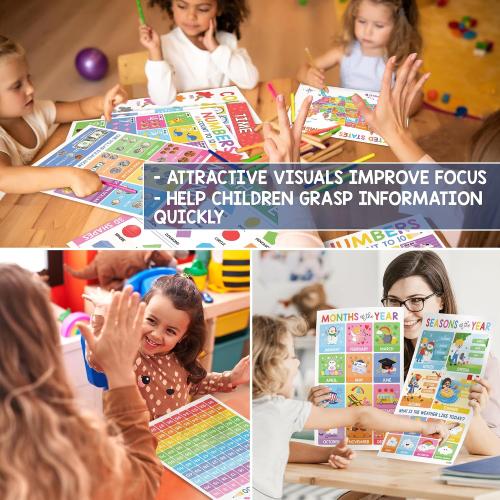 BEAWART 18 Laminated Educational Posters For Toddlers, Preschool Posters for Classroom, Kindergarten Wall Decor, PreK Learning Materials Alphabet Number Chart | Laminated Preschool Learning Charts for Kindergarten Wall Decor, PreK Learning Materials Alphabet Number Chart