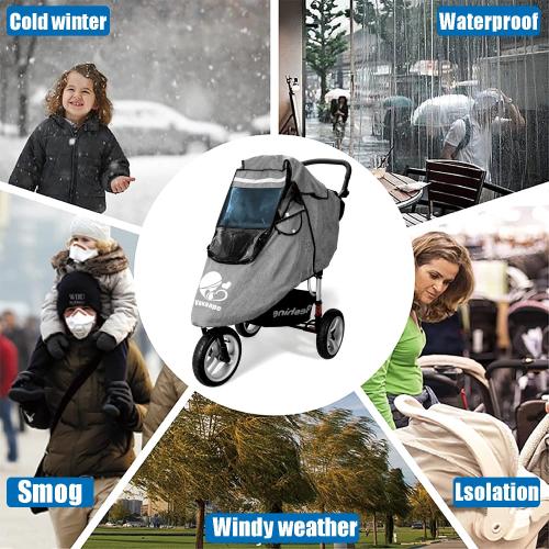 Stroller Rain Cover,Rainproof Nano-Coating Elastic Band,Grey