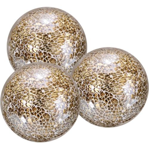 uxcell 4 Decorative Balls, 3 Pcs Mosaic Glass Balls, Decorative Table Sphere Orbs, Centerpiece Balls for Decorating Bowls Vase Tables Wedding Party, Gold