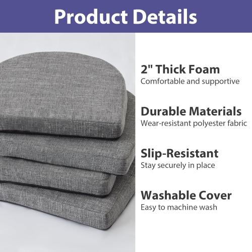 IPYNBAP Chair Cushions for Dining Chairs, Kitchen Chair Cushions, 16'' x 16'' x 2'', Non Slip Indoor Seat Cushions, Chair Pads for Dining Chairs with Ties & Removable Cover, Set of 4, Dark Grey
