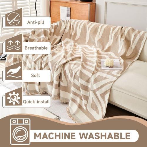 VClife Boho Couch Cover for 2 Cushion Couch Sofa Cover Thick Chenille Sectional Sofa Cover for Dog Modern Beige Khaki Cream White Plaid Triangle Sofa Slipcover Loveseat Cover Futon Covers 71''x118''