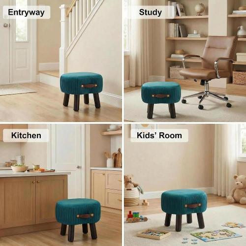 Foot Stools Small, Ottomon with Handle, Velvet Footrest Ottoman