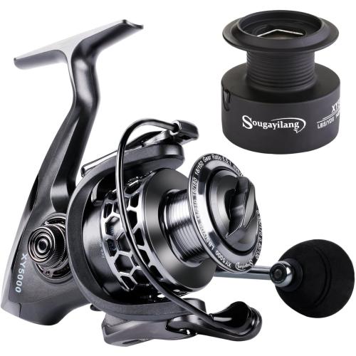 Sougayilang Fishing Reel 13 1BB Light Weight Ultra Smooth Aluminum Spinning Fishing Reel with Free Spare Graphite Spool