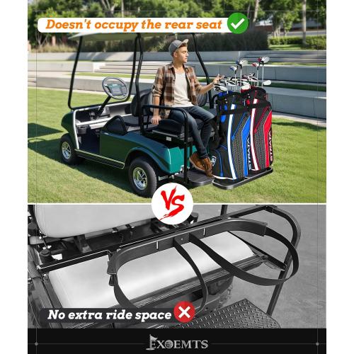 Foldable Golf Cart Rear Seat Bag Holder, Upgraded Golf Cart Rear Seat Bag Rack ONLY FITS 8-Inch Max Width Grab Bar, for 4-Seater EZGO Club Car Yamaha, Preinstalled, Space-Saving, No-Drill