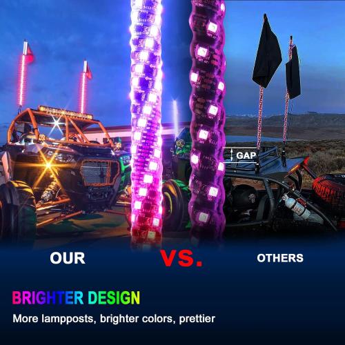 3FT LED Whip Lights for UTV RGB Chasing/Dancing Light Remote Control APP-Supported, 600  Color Mode Combinations, RGB Chasing Lighted Antenna Whips for UTV, ATV, Truck, Dune Buggy