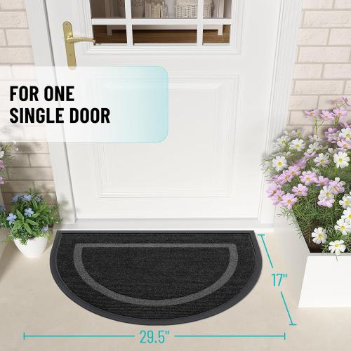 OLANLY Half Circle Front Door Mat Outside 29.5x17 All-Season Rubber Doormat | Black, Absorbent, Heavy-Duty, Stain and Fade Resistant, Waterproof Non-Slip Backing, Low-Profile Indoor Outdoor Entryway Mat