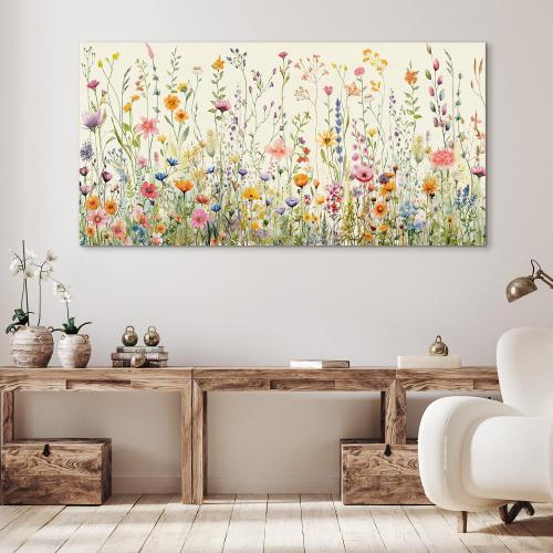 HPINUB Colorful Flower Framed Canvas Wall Art Set, Watercolor Daisy Floral Wall Decor, Wildflower Green Leaf Wall Painting, Multicolour Botanical Art Print for Living Room, Bedroom, Office - 20x40