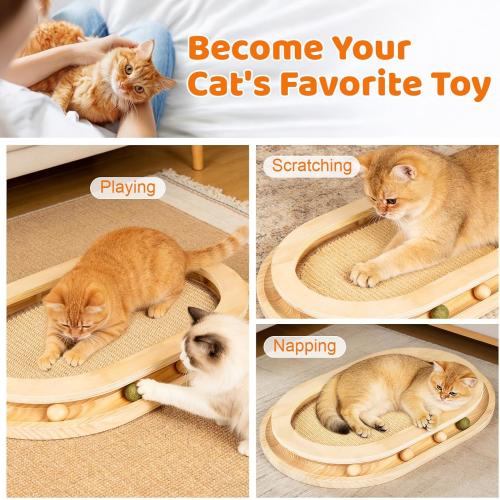 Cat Scratcher, Natural Sisal Cat Scratcher Pad & Interactive Kitten Toy with Ball Track and Catnip Ball for Indoor Hunting, Sleeping Physical Exercise, Puzzle for Small to Large Cats