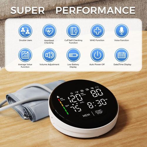 Blood Pressure Monitor Upper Arm Automatic Monitors for Home Use Adjustable 8.7-16.5 Cuff Voice Broadcast Large Backlit Display 240 Sets Memory with Storage Bag