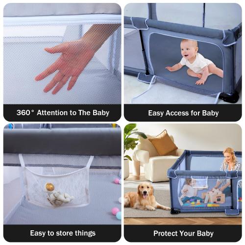 Foldable Baby Playpen 50X50,Play Pen for Babies and Toddlers, Portable Playpen, Kids Collapsible Play Pen, Indoor & Outdoor Baby Fence with Visible Mesh,Safety Area Travel Play Yard with mat (Grey)