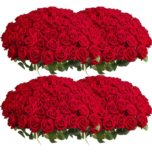Auihiay 104pcs Red Roses Artificial Flowers - Realistic Faux Red Roses for Wedding Wedding, Table Centerpiece, Home Party, Valentine's Day, Mother's Day, Anniversary Decorations