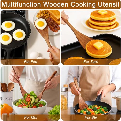 Wooden Spatula Nonstick Turner Acacia Wood, Right Long Handle Flat Frying Spatulas Handmade for Mother Wife Grandma Her Kitchen Gift, Ideal Cookware Utensils for Cooking Eggs, Fish, Pancakes