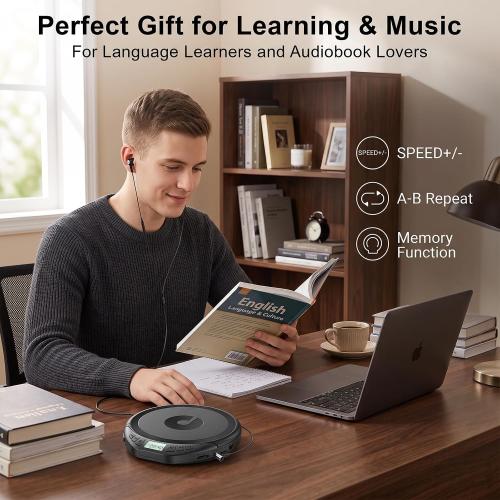 Gueray CD Player Portable with Earphones, CD Discman AUX Cable for Car Home
