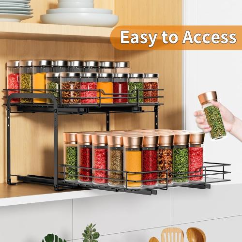 RCHYFEED Spice Rack Organizer for Cabinet, 1 Tier Slide out Spice Organization for Inside Cabinets & Pantry, Heavy Duty Adjustable Metal Spice Racks for Seasoning Organizer (13.5 Wx10.5 Dx9.5 H)