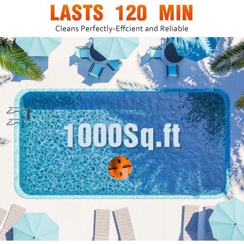 Upgrade Cordless Robotic Pool Cleaner for Above Ground Pool Vacuum Robot with Dual Motors, Automatic Pool Vacuum for Inground Pools Up to 1000 Sq.Ft (Lasts 120 Mins)