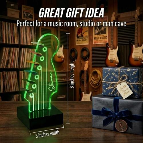 Light Up Guitar Pick Holder – 7-Color Changing LED Pick Storage Display & Night Light – USB Powered Novelty Room Decor, Holds 6 Picks – Cool Guitar Gift for Men, Musicians & Guitarists