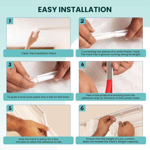 UrbanRed Self Adhesive Ceiling Curtain Track Ceiling Mount, Track for Curtains 9.8FT (3m) for Smooth Wall - No Drill, Screws, Adhesive Curtain Rod (Non-Flexible)