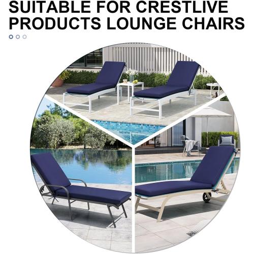 Crestlive Products Outdoor Chaise Lounge Cushions Set of 2, Water Resistant Fade Resistant Patio Furniture Lounge Chair Cushion,80 L x 23 W, Navy