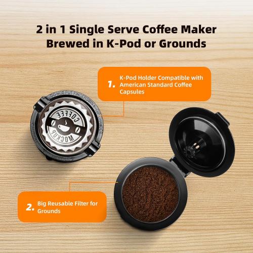 Mini Single Serve Coffee Maker for K Cup and Ground Coffee, Fast Brew One Cup Coffee Machine with Descaling Reminder and Water Window, 6 to 12 oz. Brew Sizes, Black