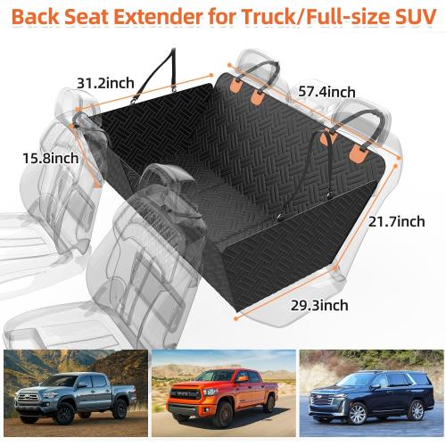 Back Seat Extender for Trucks,Hard Bottom Car Seat Cover for Dogs | Waterproof Hard Bottom Dog Car Seat Cover for Ford/GMC/Chevrolet/Toyota/RAM Crew Cab Trucks&Full-Size SUVs (XL-Black)