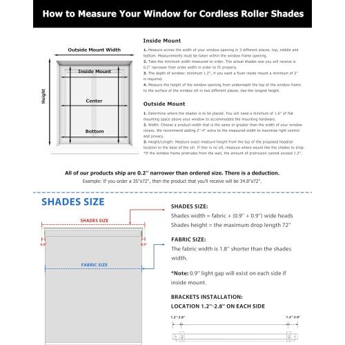LazBlinds No Tools No Drill Cordless Roller Shades, Light Filtering Roller Blinds for Windows, Thermal Insulated UV Protection Roll Up Window Blinds and Shases, 29'' W x 72'' H, Beige