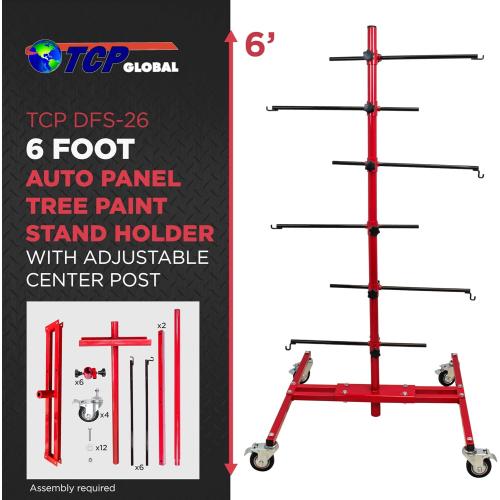 TCP Global Auto Panel Tree Paint Stand Holder with Adjustable Center Post - Hook Levers Securely Hang Automotive Panels, Doors, Fenders, Bumpers, Car Parts - Auto Body Shop Painting, Save Time & Labor