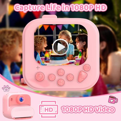 Kids Camera Instant Print: 1080P HD Digital Camera for Kids - Girls for Age 3-12 - Toddler Cameras Toys Gift for 4 5 6 7 8 9 10 11 Years Old - Cool Presents Ideals for Birthday Pink