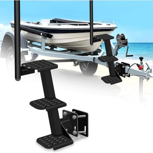 Heavy-Duty Boat Trailer Steps (3 Steps) with Handle Fits 3'' and 3.5'' Tall Trailer Tongues, Max 500lbs Capacity, Fit for Most Bass Boats, Pontoon Boats, Hunting Boats, Universal Fit