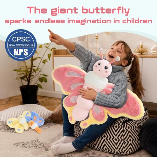 MaoGoLan Butterfly Stuffed Animals for Teen Girls 31 inch Giant Pink Butterfly Plush with 3 Babies Inside, Soft Insect Toy Cute Birthday Gift for Kids Christmas Party Favors Decors