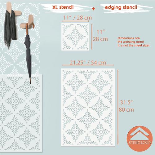 STENCILOGY® / Pechora - 23 x 33 XL Wall Stencil, Large Allover Wall Stencils for Painting, Stencils for Walls, Large Flower Leaf Damask Wall Stencil