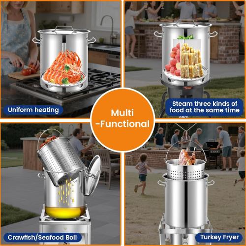 ARC 40QT Stainless Steel Stockpot for Seafood Crawfish Crab Boil-Turkey Fryer Pot with Basket Divider Hook and Steamer Rack, Lobster Shrimp Outdoor Cooking-Steaming-Home Brewing