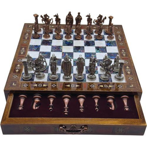 15’’ Handmade Chess Set with British Army Metal Chess Pieces, Luxury Storage Chess Board, for All Ages, Ideal for Father, (Purple)