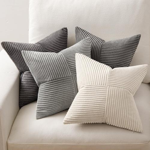 MIULEE Neutral Grey Decorative Throw Pillow Covers 18x18 Inch Set of 4 Modern Farmhouse Corduroy Cushion Cases Striped Patchwork Pillow Cases for Couch Sofa Bedroom Home Decor