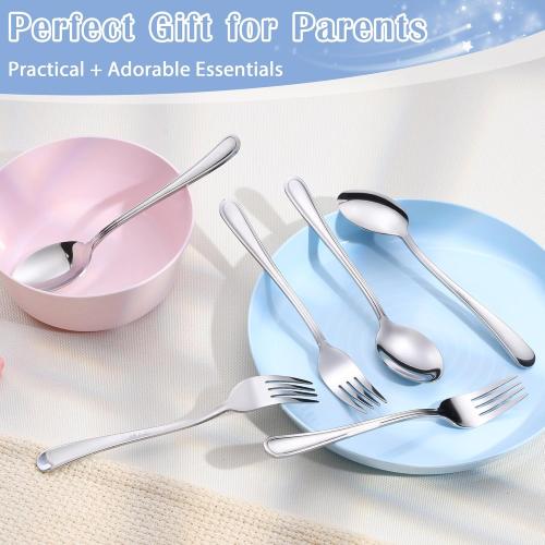 E-far 12-Piece Toddler Silverware, Stainless Steel Kids Utensils Forks and Spoons, Children Safe Metal Cutlery Set for Self Feeding, Mirror Polished & Dishwasher Safe, 6 Forks & 6 Spoons