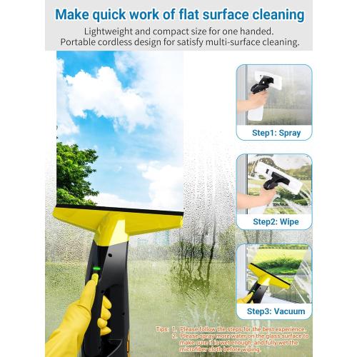 Rechargeable Window Vac, Power Window Vacuum Cleaner Set, Window Squeegee Electric Cleaning Tool for Windows, Tiles, Mirrors, 200ml Water Tank
