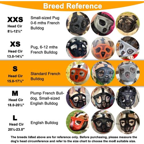 Size Small BARKLESS Short Snout Dog Muzzle, Breathable Mesh Flat Faced Muzzle for French Bulldog Shih Tzu and Pug, Mask Bulldog Mouth Cover for Biting Chewing Licking (Grey, S)